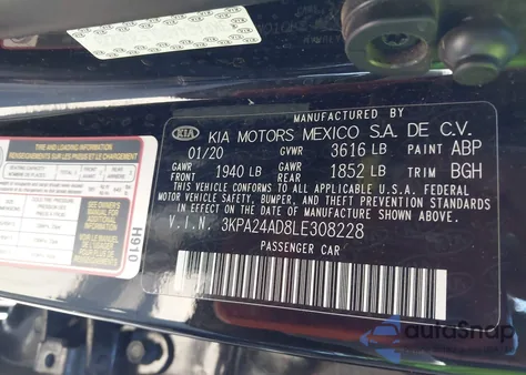 2020 Kia Rio S z USA, uszkodzony, nr VIN 3KPA24AD8LE308228